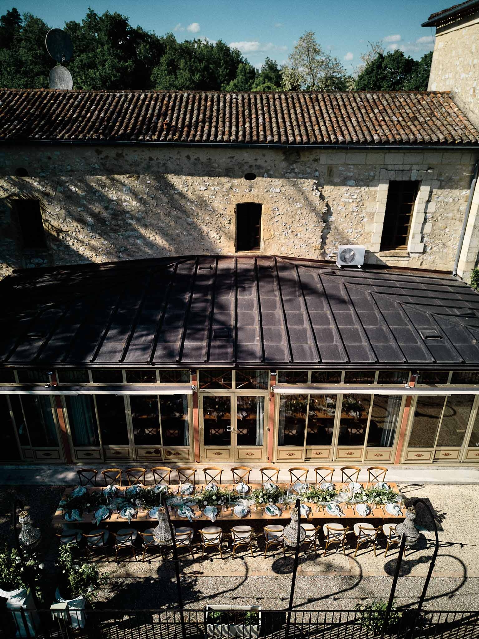 Reception area at Château de Sanse in the sunlight